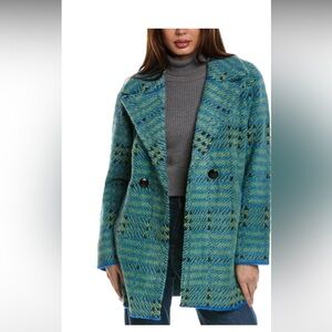 NWT Anthropologie NVLT woman’s Blue Plaid double breasted Coat size L